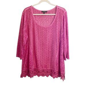 Signature Studio Pink Lace Trim Scoop Neck Burnout  Tunic Top Blouse Size 2X